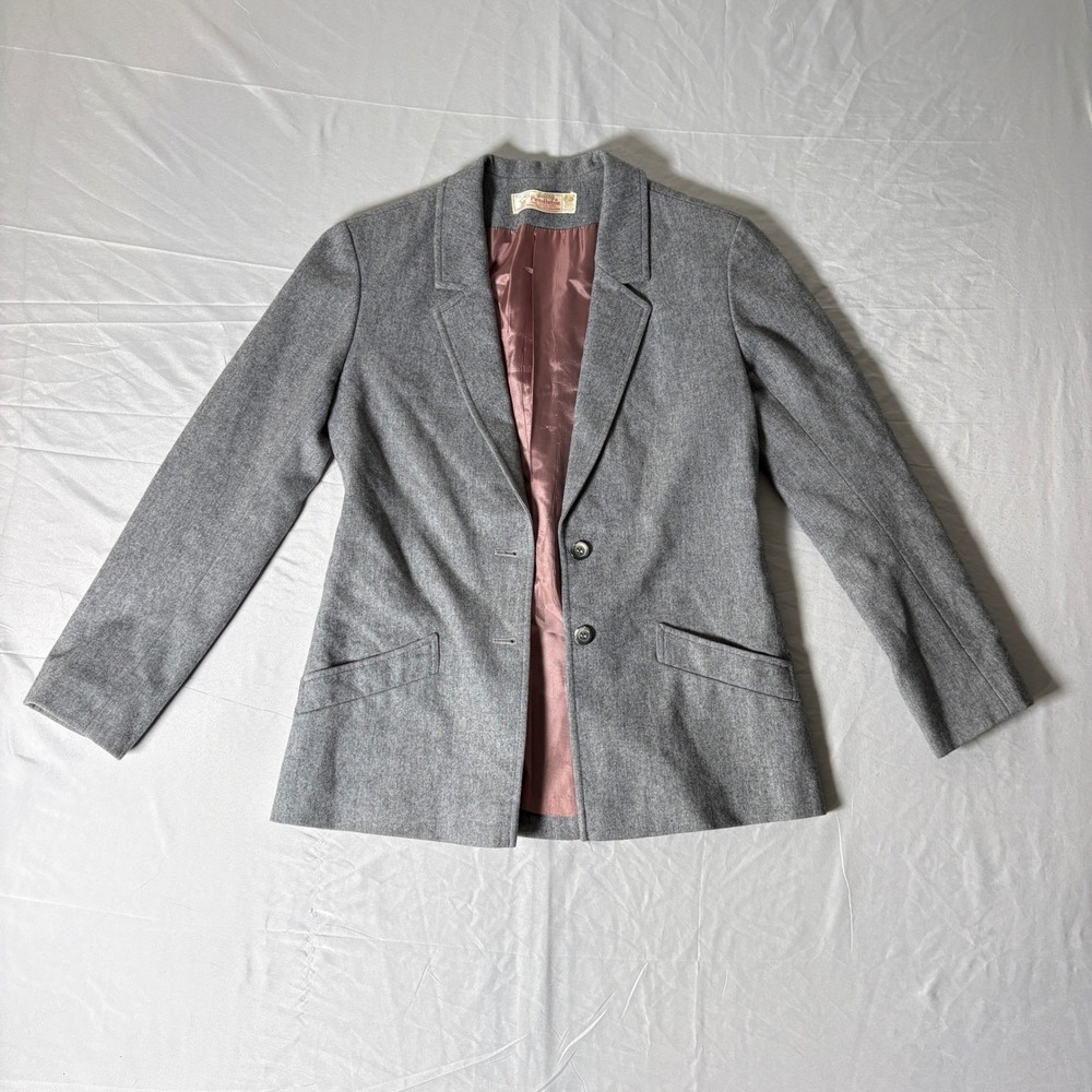 Young Pendleton Gray Wool Blazer Jacket Made in USA Pure Virgin Wool Size 7-8